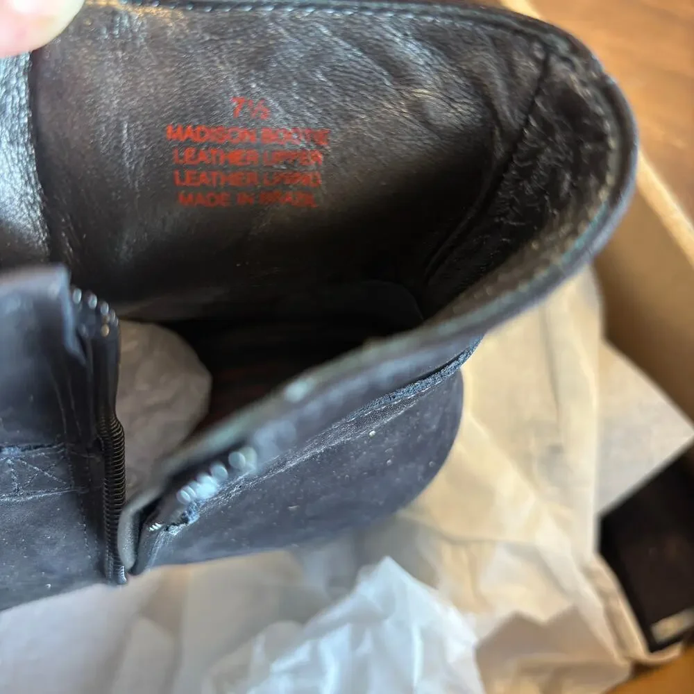 Marc Joseph Madison Boots 7.5 Black Suede NWT Heel Buckle Capsule Academia Prep